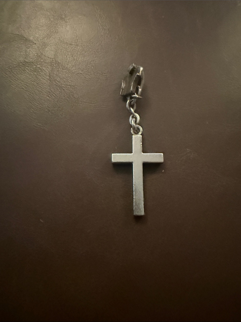 Men's Silver Cross Charm Pendant with Lobster Clip